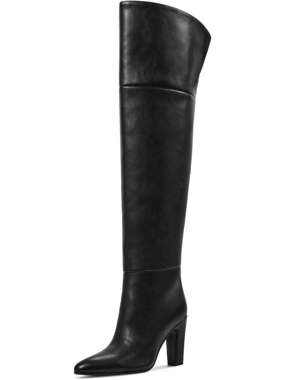 Women's Black Pointed Toe Block Heel Side Zipper Stylish Thigh Knee High Boots